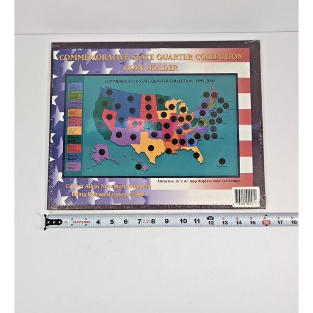 50 STATE COMMEMORATIVE QUARTERS US States MAP Coin Holder  26" X 16"‎ 1999-2008